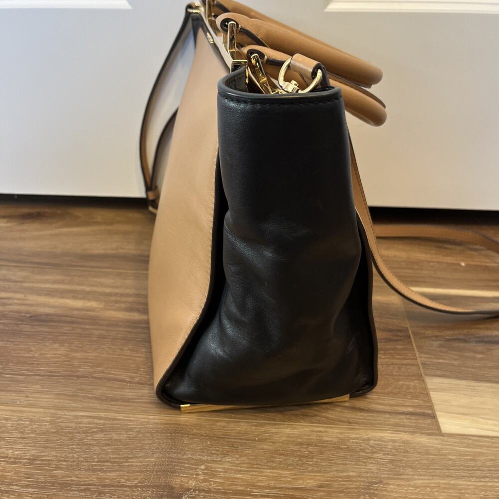 MICHAEL Michael Kors Lana Medium Bicolor leather Tote Handbag Suntan/Black - Picture 3 of 12